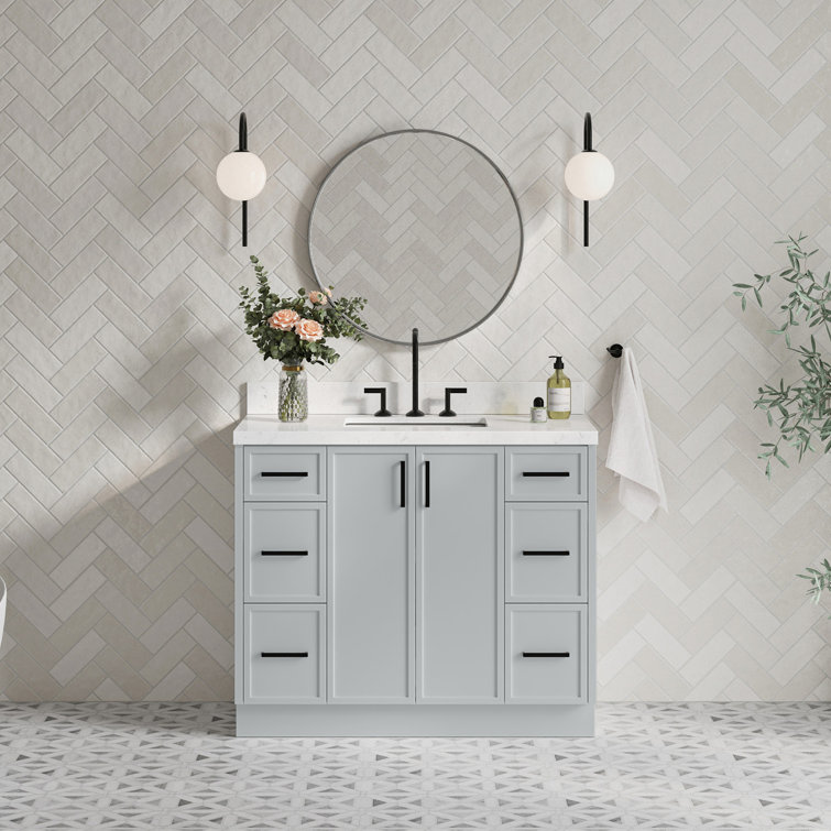 Kelly 42" Gray Wood Single Sink Vanity with Carrara Quartz Top
