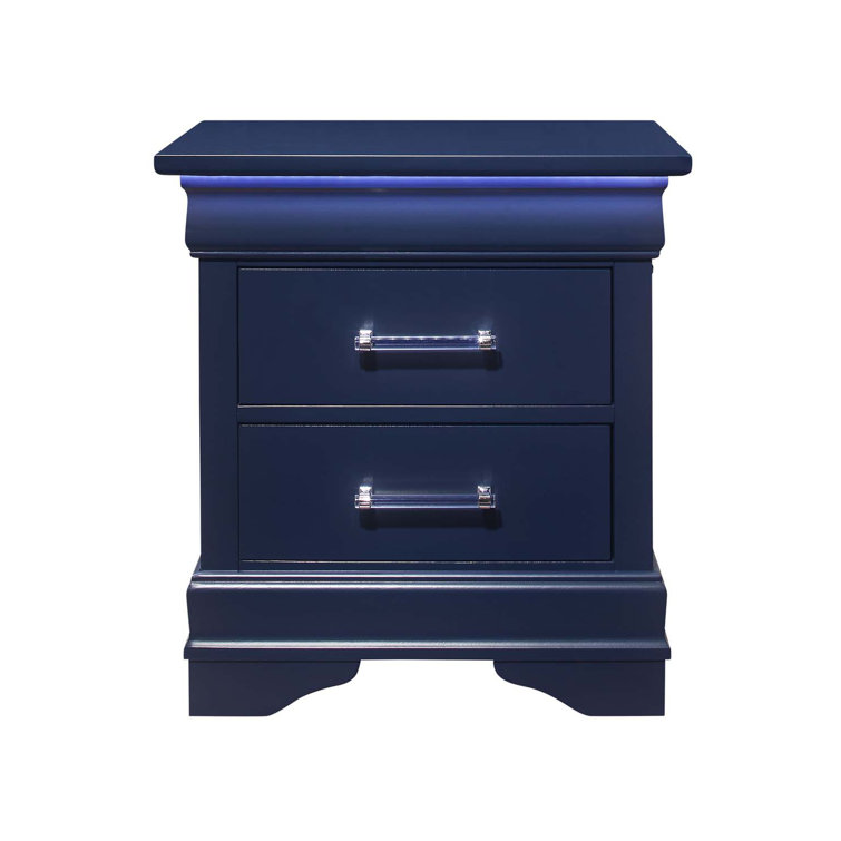 Charlie Blue Wood 2-Drawer Nightstand with Acrylic Handles