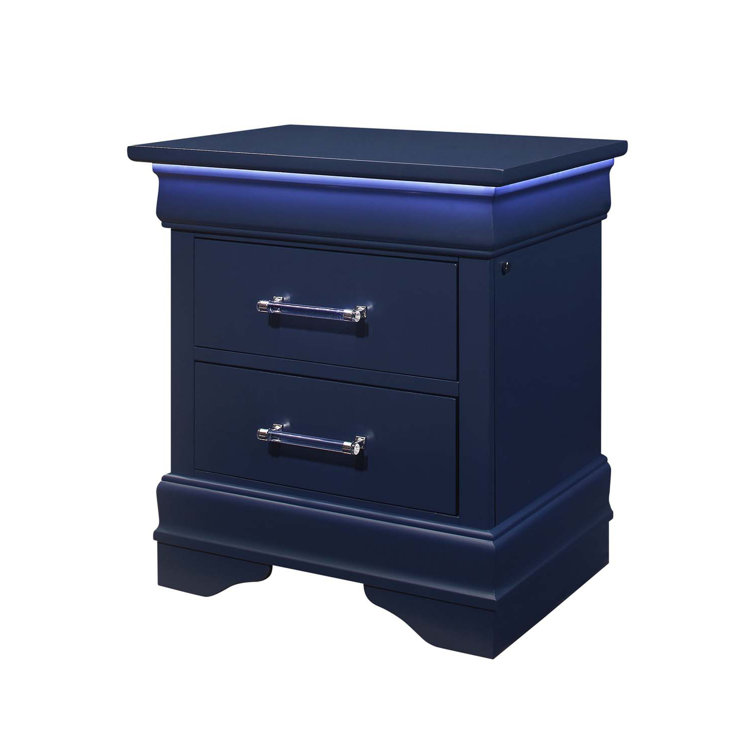 Charlie Blue Wood 2-Drawer Nightstand with Acrylic Handles