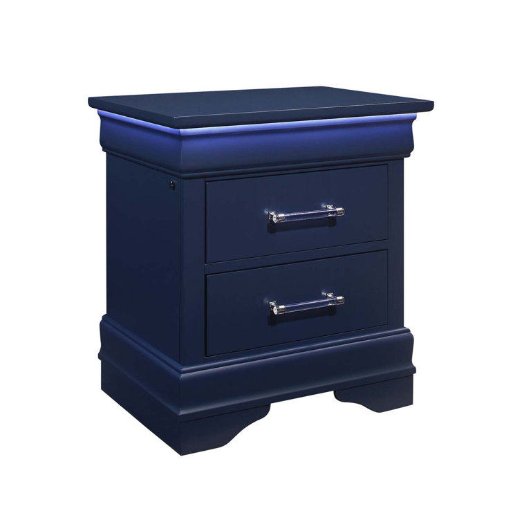 Charlie Blue Wood 2-Drawer Nightstand with Acrylic Handles