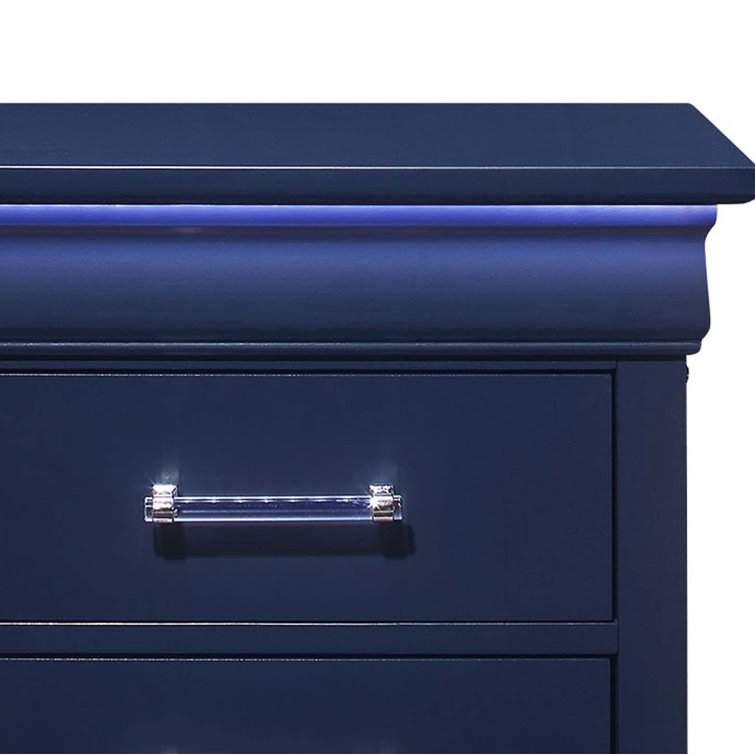 Charlie Blue Wood 2-Drawer Nightstand with Acrylic Handles
