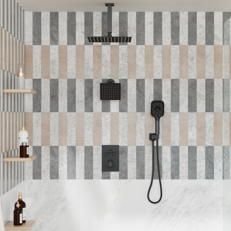 Matte Black Large Square Dual Ceiling Mounted Shower System