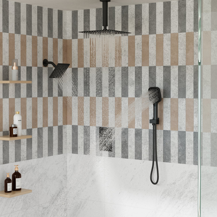 Matte Black Large Square Dual Ceiling Mounted Shower System