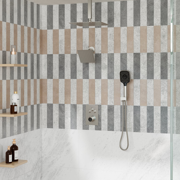 Brushed Nickel 12-Inch Dual Square Ceiling Mounted Shower System