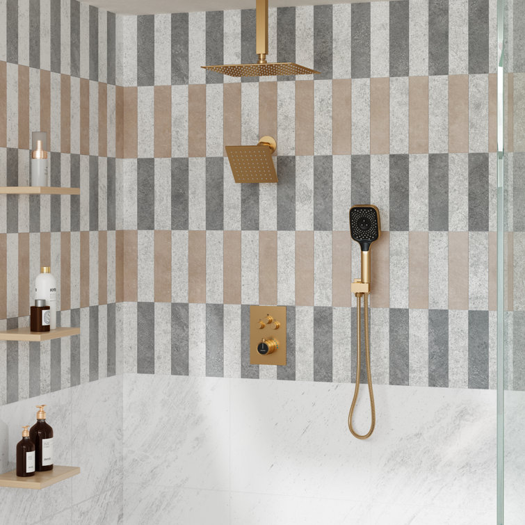 12-Inch Brushed Gold Thermostatic Dual Shower System with Handheld