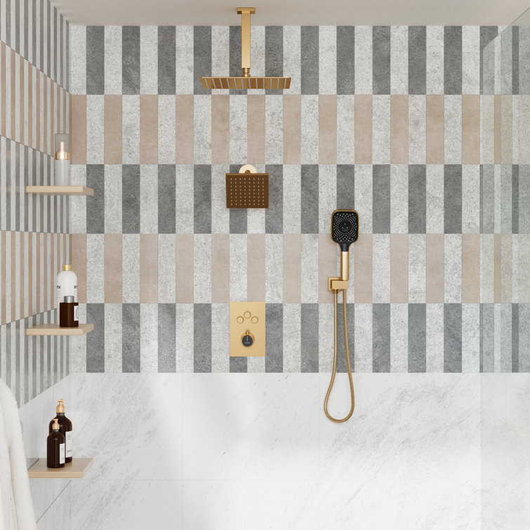 12-Inch Brushed Gold Thermostatic Dual Shower System with Handheld