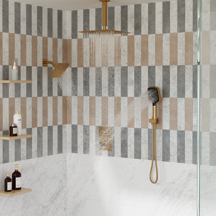 12-Inch Brushed Gold Thermostatic Dual Shower System with Handheld