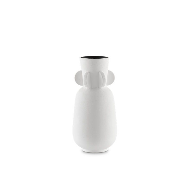 Artisanal Textured White Ceramic Table Vase, 13.25"