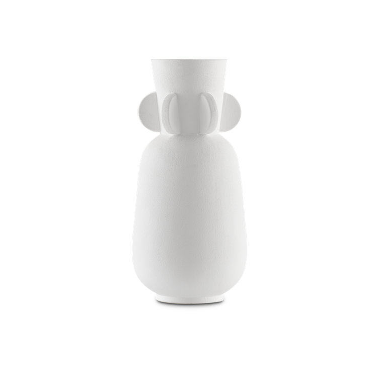 Artisanal Textured White Ceramic Table Vase, 13.25"