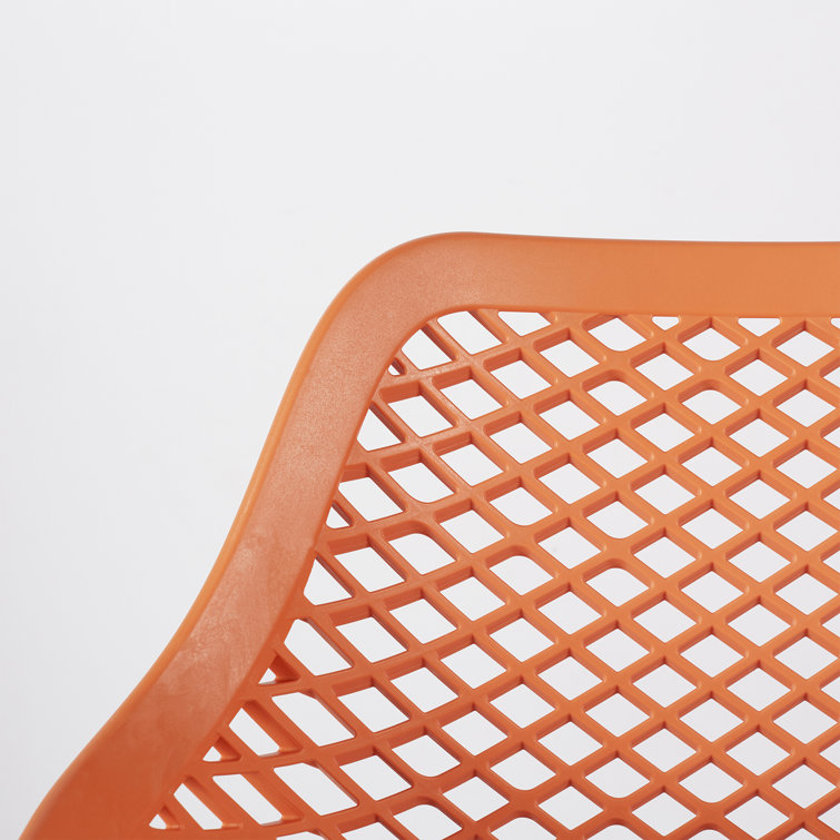 Orange Plastic Resin Stackable Outdoor Dining Chairs, Set of 2