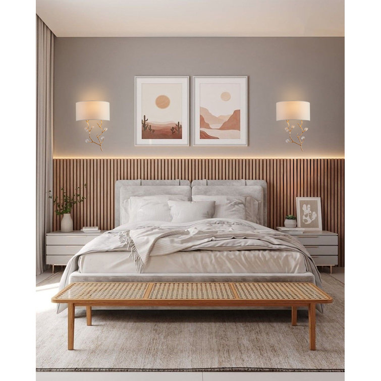 Elegant Gold Metal & Clear Glass Wall Sconce with Off-White Shade