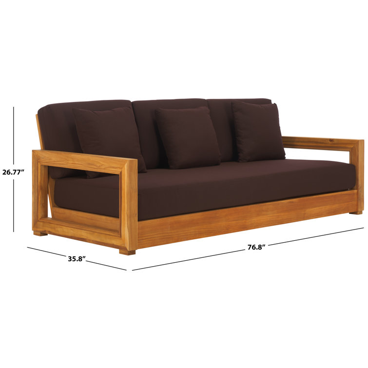 Huntington Teak and Off-White Fabric 3-Seat Outdoor Sofa