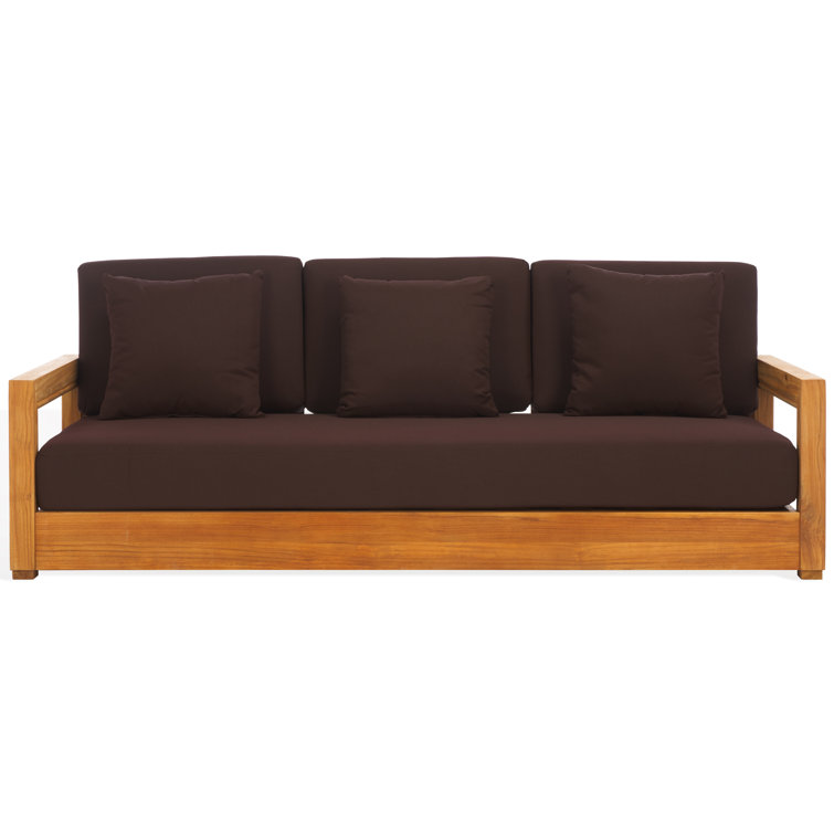 Huntington Teak and Off-White Fabric 3-Seat Outdoor Sofa