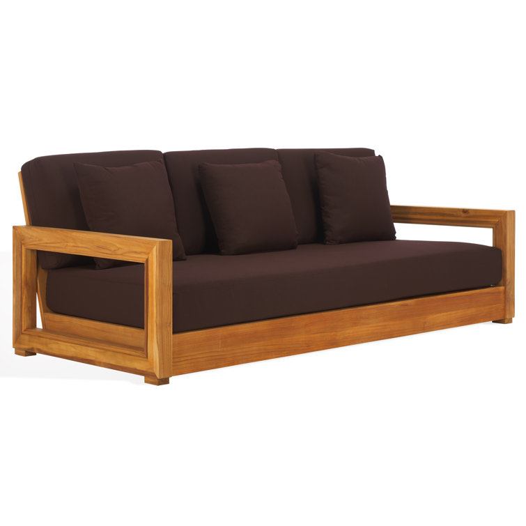 Huntington Teak and Off-White Fabric 3-Seat Outdoor Sofa