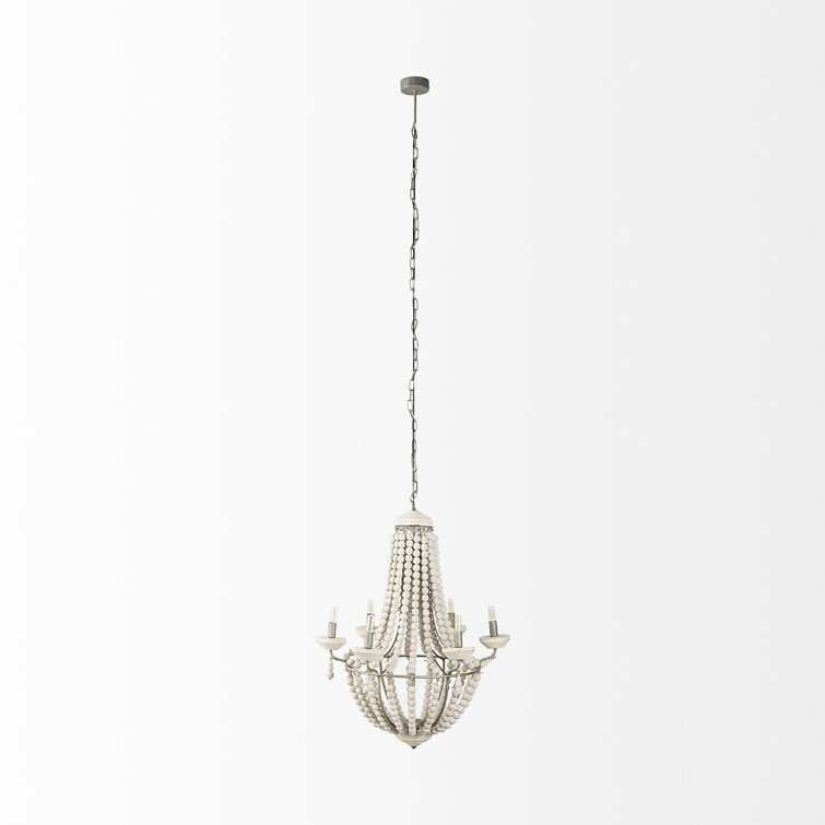 White Beaded 6-Light Candle Chandelier
