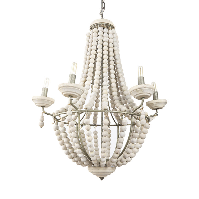 White Beaded 6-Light Candle Chandelier