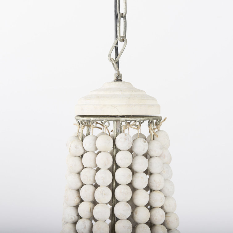 White Beaded 6-Light Candle Chandelier
