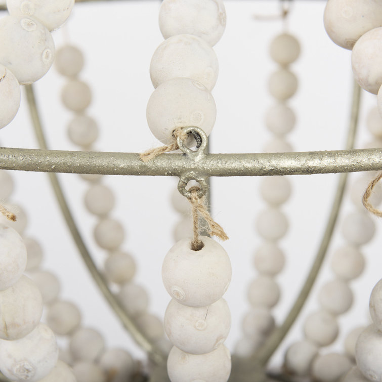 White Beaded 6-Light Candle Chandelier