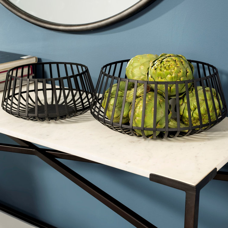 Matte Black Metal Wire Decorative Bowls - Set of 2
