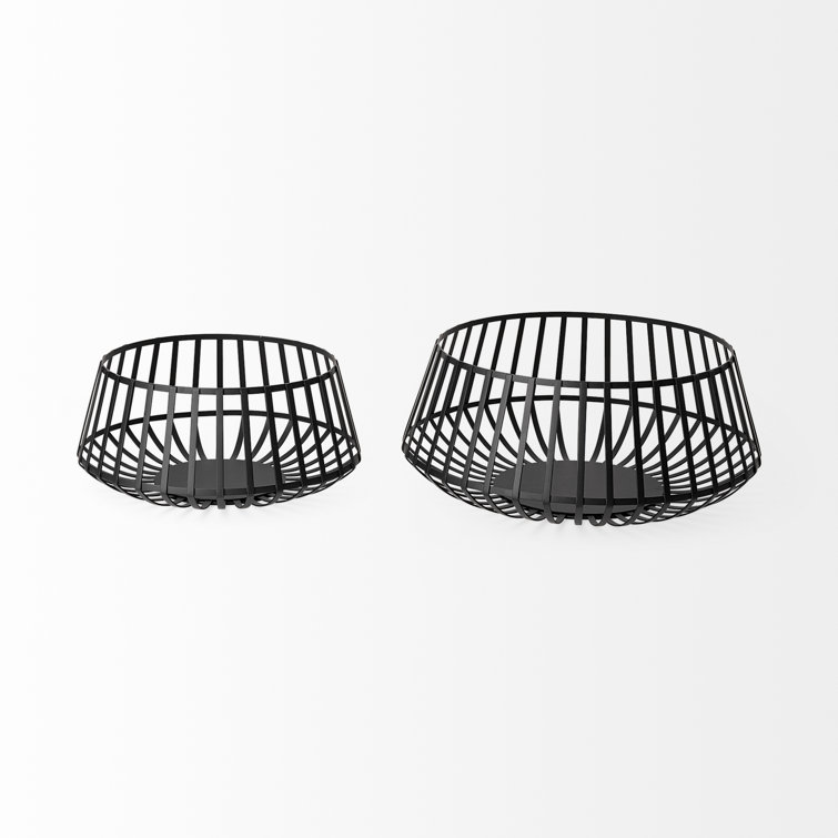 Matte Black Metal Wire Decorative Bowls - Set of 2