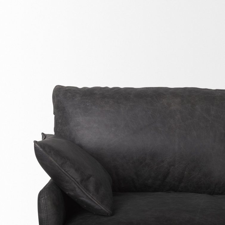 Cochrane Antique Ebony Black Leather 82" Three-Seater Sofa
