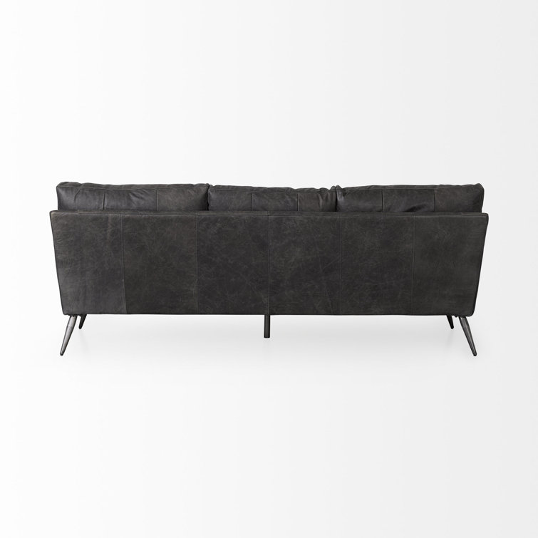 Cochrane Antique Ebony Black Leather 82" Three-Seater Sofa