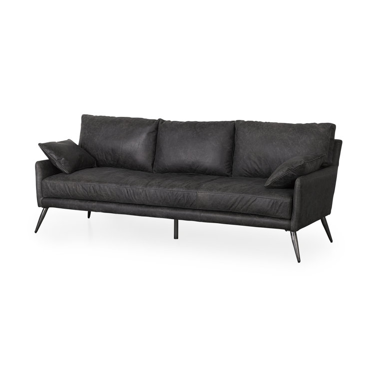 Cochrane Antique Ebony Black Leather 82" Three-Seater Sofa