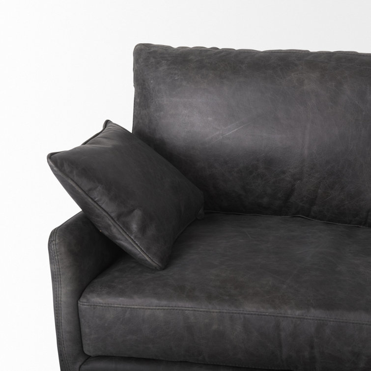 Cochrane Antique Ebony Black Leather 82" Three-Seater Sofa