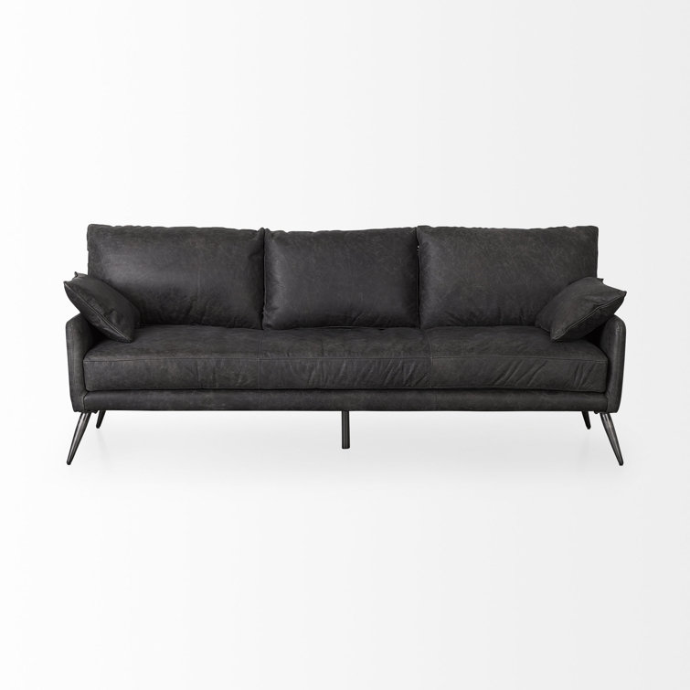 Cochrane Antique Ebony Black Leather 82" Three-Seater Sofa