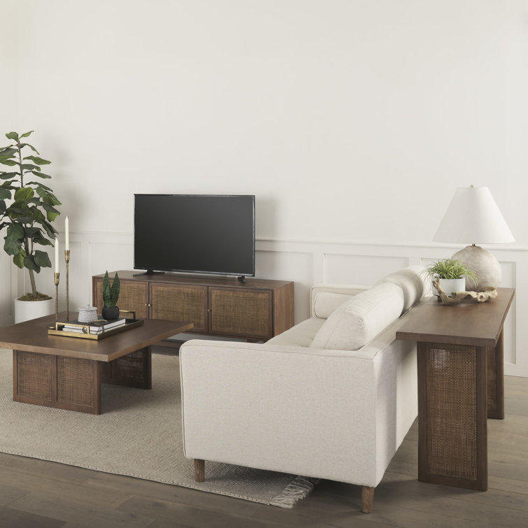 Light Brown Cane Front Media Console with Cabinet