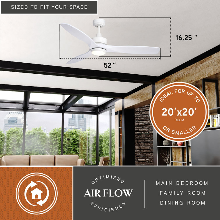 White 52'' Modern Ceiling Fan with LED Light and Remote
