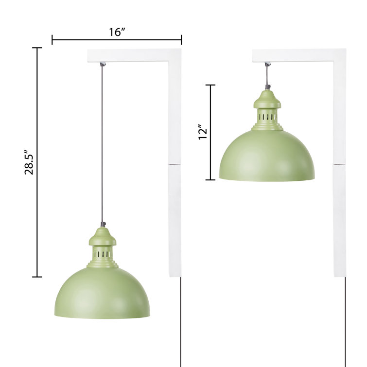 Green and White Industrial Plug-In Wall Sconce with Metal Dome Shade