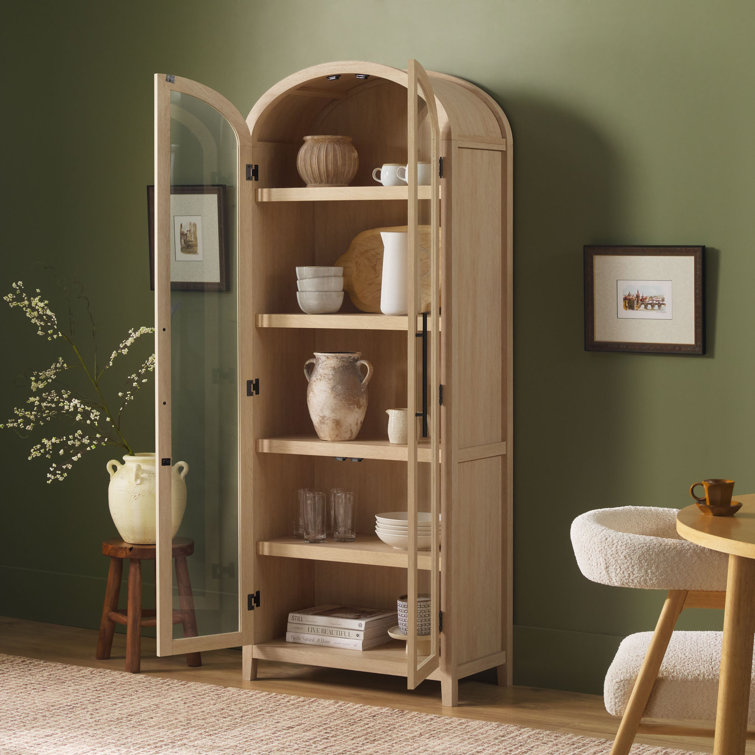 Coastal Oak Arched Bookshelf with Glass Doors