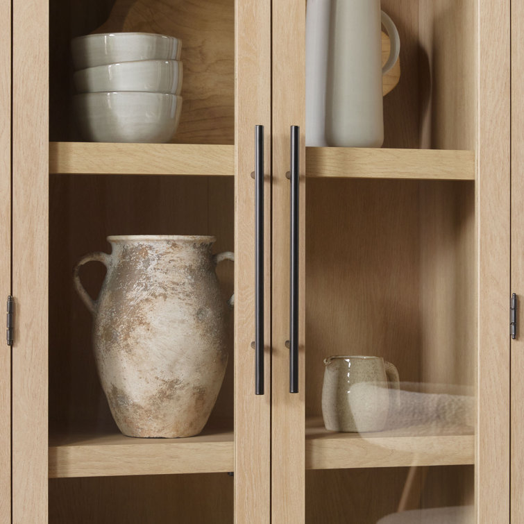 Coastal Oak Arched Bookshelf with Glass Doors