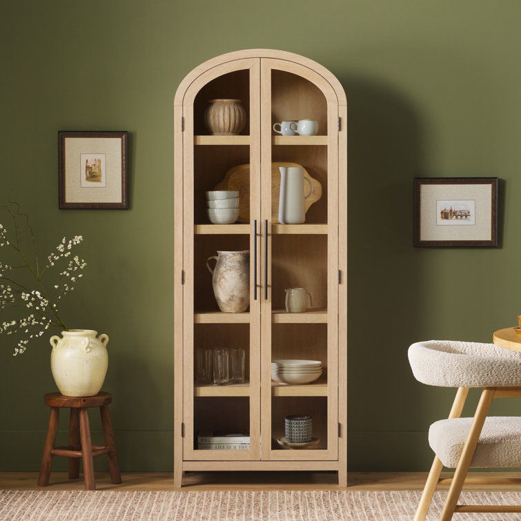 Coastal Oak Arched Bookshelf with Glass Doors