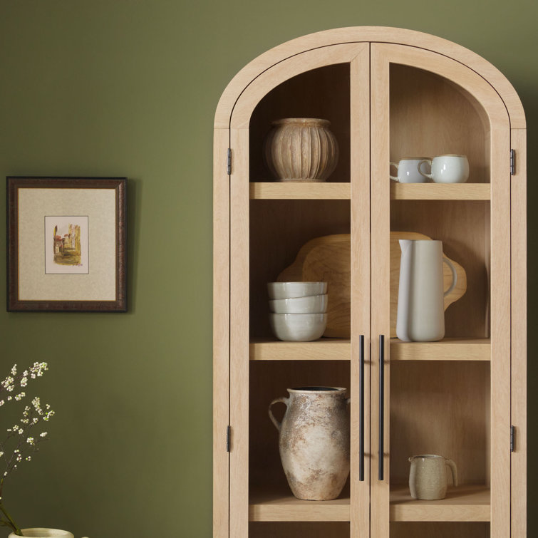 Coastal Oak Arched Bookshelf with Glass Doors
