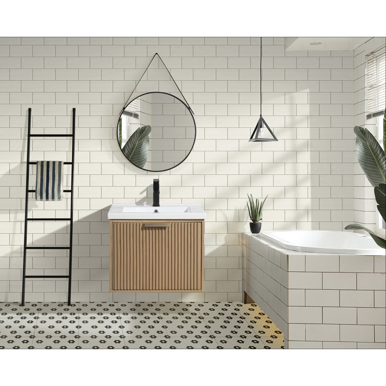 24'' Oak Floating Single Bathroom Vanity with Ceramic Sink