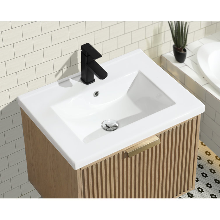 24'' Oak Floating Single Bathroom Vanity with Ceramic Sink
