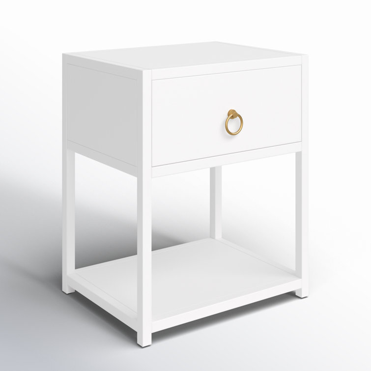 Luxe Gold & White Square End Table with Storage Shelf