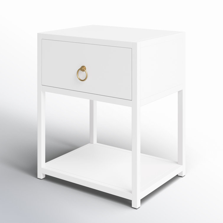 Luxe Gold & White Square End Table with Storage Shelf