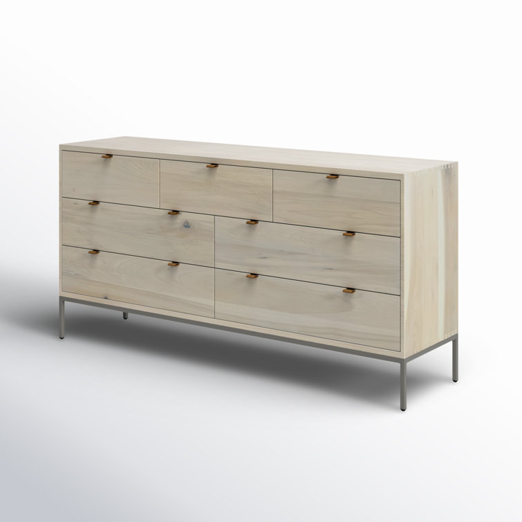 Mid-Century Modern Black 7-Drawer Dresser with Leather Pulls