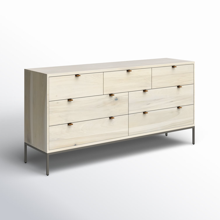 Mid-Century Modern Black 7-Drawer Dresser with Leather Pulls