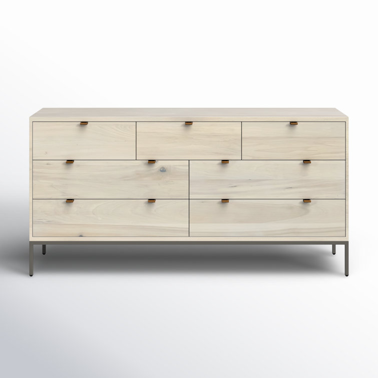 Mid-Century Modern Black 7-Drawer Dresser with Leather Pulls