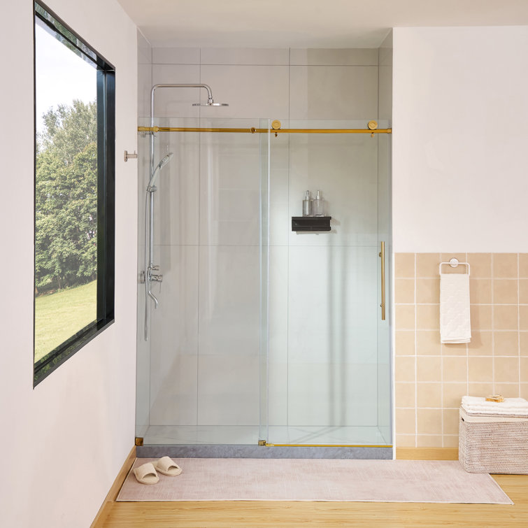 60 in. Titanium Gold Frameless Sliding Shower Door with Clear Glass