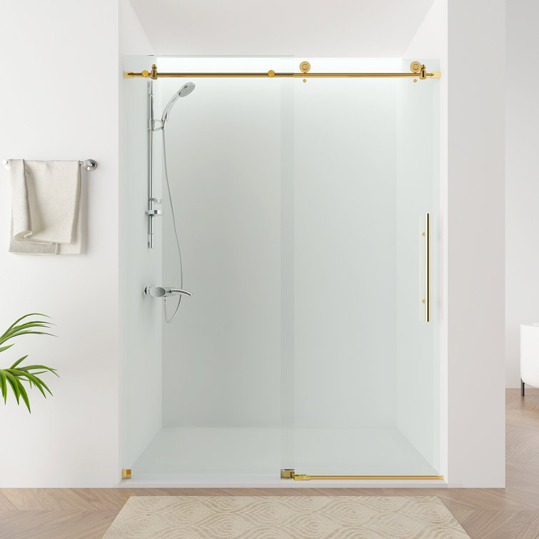 60 in. Titanium Gold Frameless Sliding Shower Door with Clear Glass