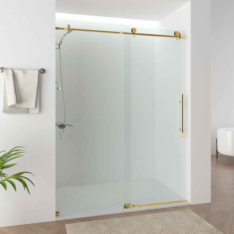 60 in. Titanium Gold Frameless Sliding Shower Door with Clear Glass