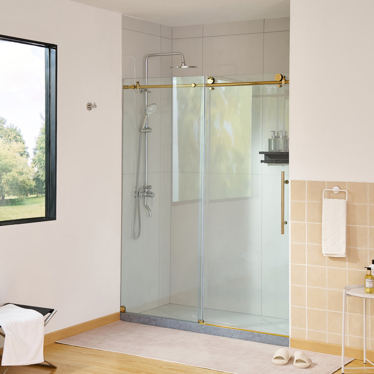60 in. Titanium Gold Frameless Sliding Shower Door with Clear Glass