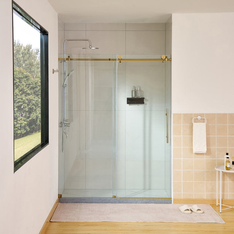 60 in. Titanium Gold Frameless Sliding Shower Door with Clear Glass