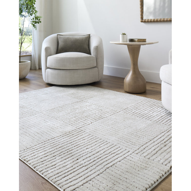 Ivory and Dark Brown Striped Synthetic Area Rug, 2'8" x 7'3"