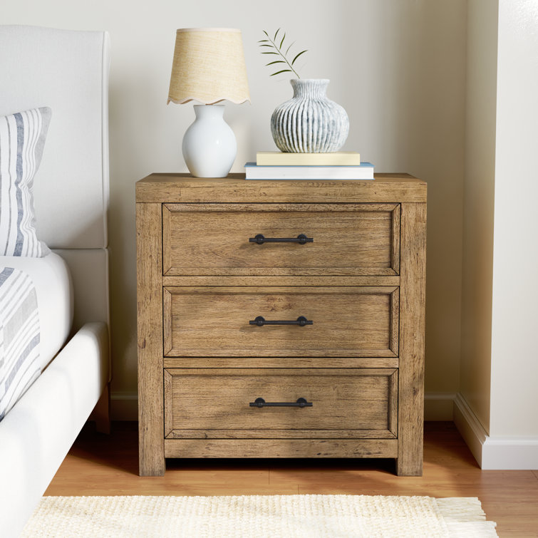 Toasted Almond Rustic Wood 3-Drawer Nightstand